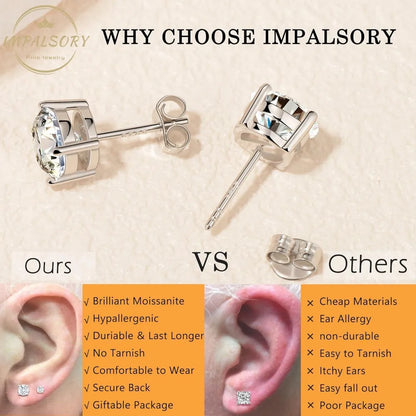 Lab Created Moissanite Earrings, 0.6 to 2 Carats, Brilliant Round Cut, 18K White Gold Plated Sterling Silver, Stud Design