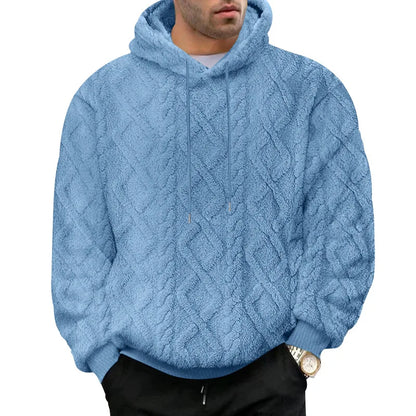 Autumn and winter leisure men's high street jacquard double-sided velvet hooded sports trend pullover sweater jacket