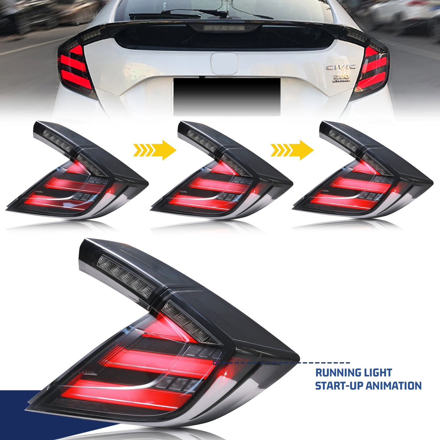 LED Tail Lights for Honda Civic Hatchback Type-R 2016-2021 Dynamic Turn Signal Black Rear Lamps Assembly Not Fit Sedan Coupe