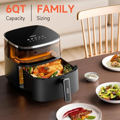 6 qt Digital Air Fryer with Window Up for Large Family Meals 6 Smart Presets for Preheating Reheating Baking Roasting Broiling