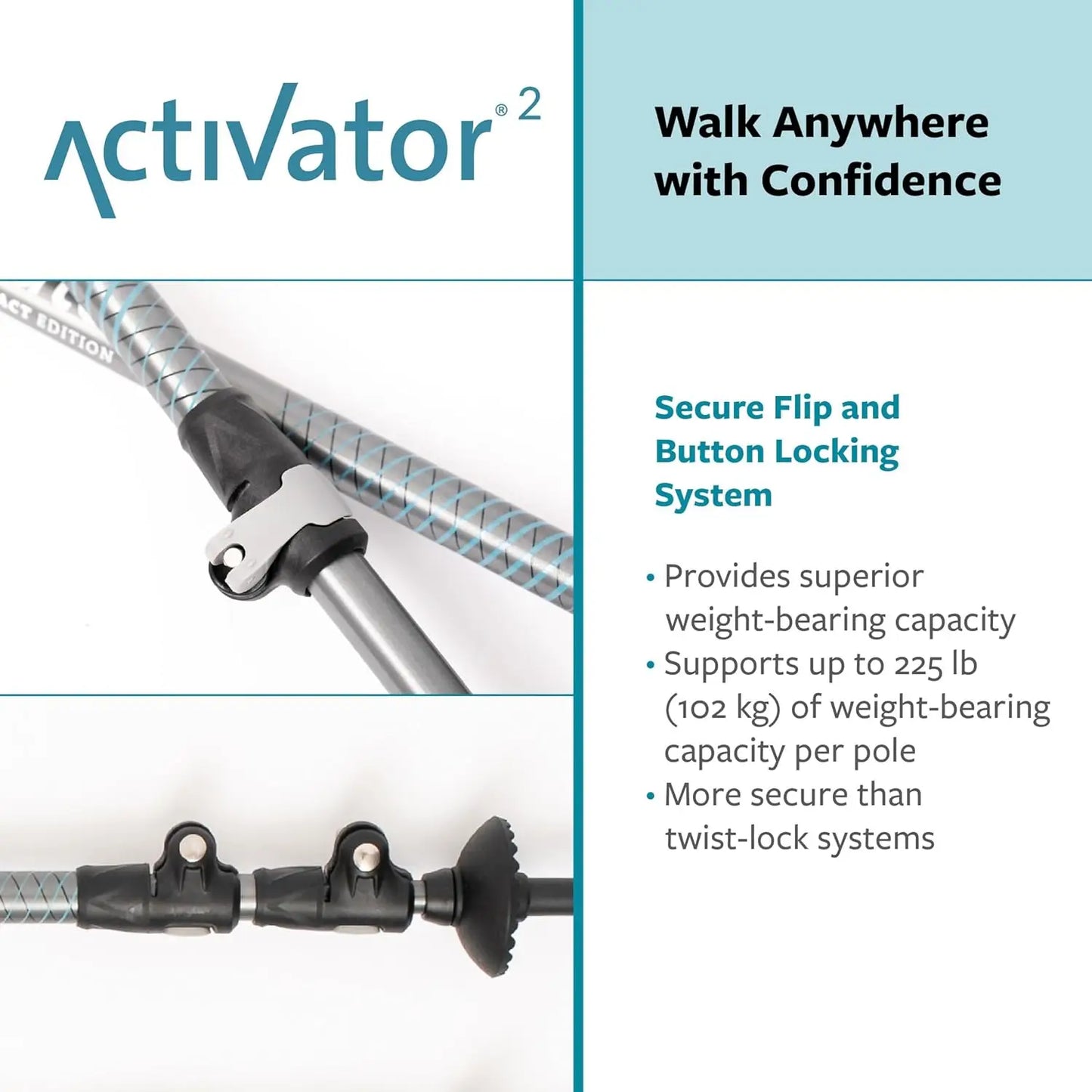 Adjustable Aluminum Nordic Walking Sticks for Hiking, Lightweight & Collapsible with Ergonomic Grip, Up to 6'4" Height