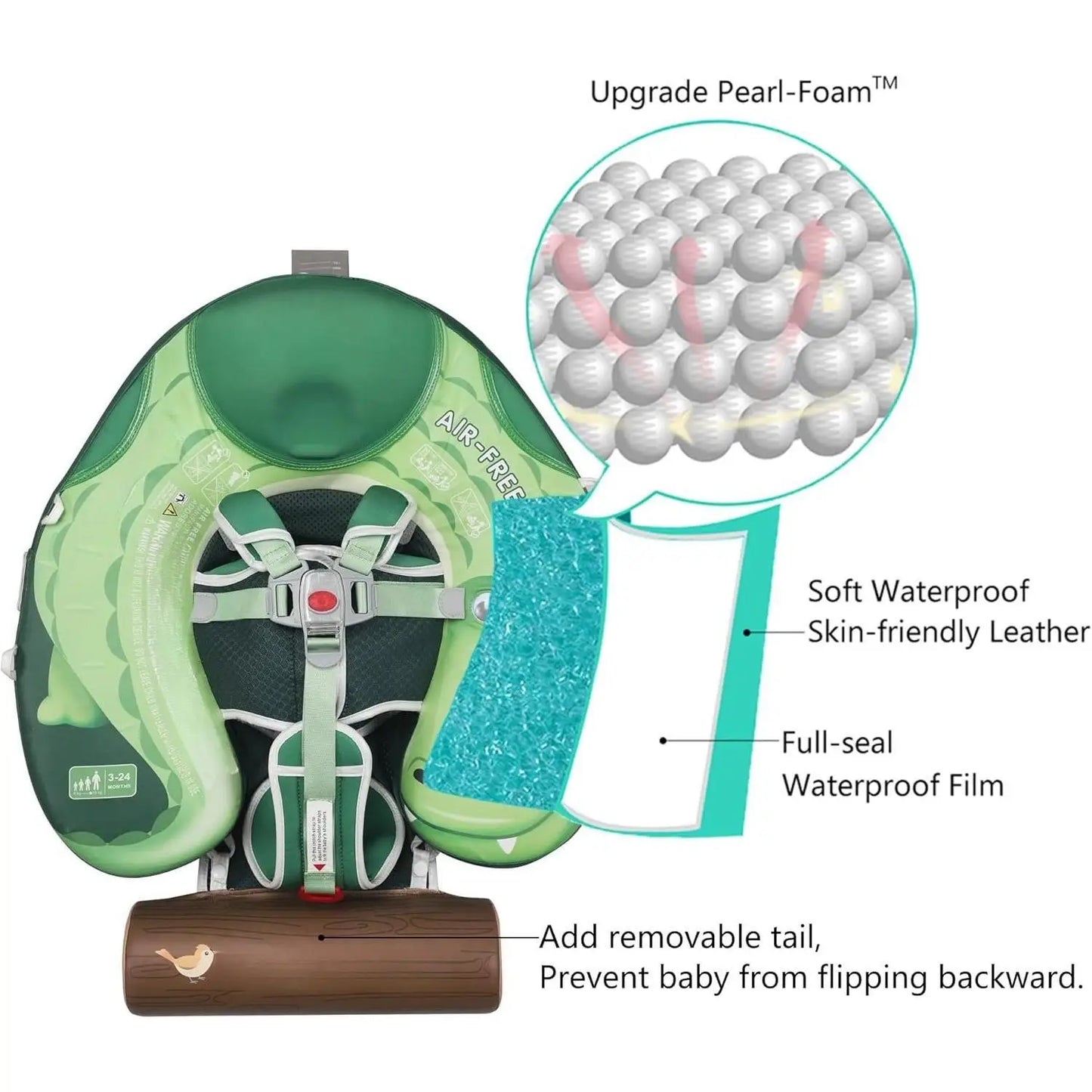 H-Baby Float Upgrade Add Tail Baby Float with Canopy for Infant Waist Swimming Ring Swim Trainer Non-Inflatable Floats Toys with