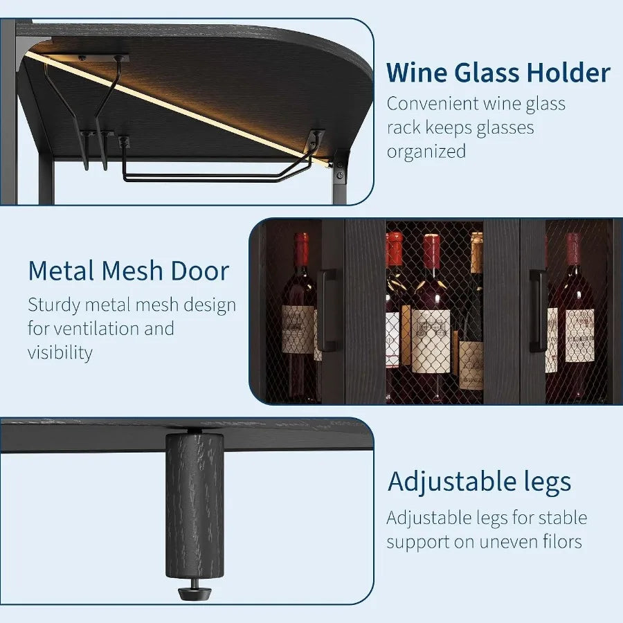Corner Bar Cabinet, 5Tier Wine Cabinet with Power OutletsandLED Lights