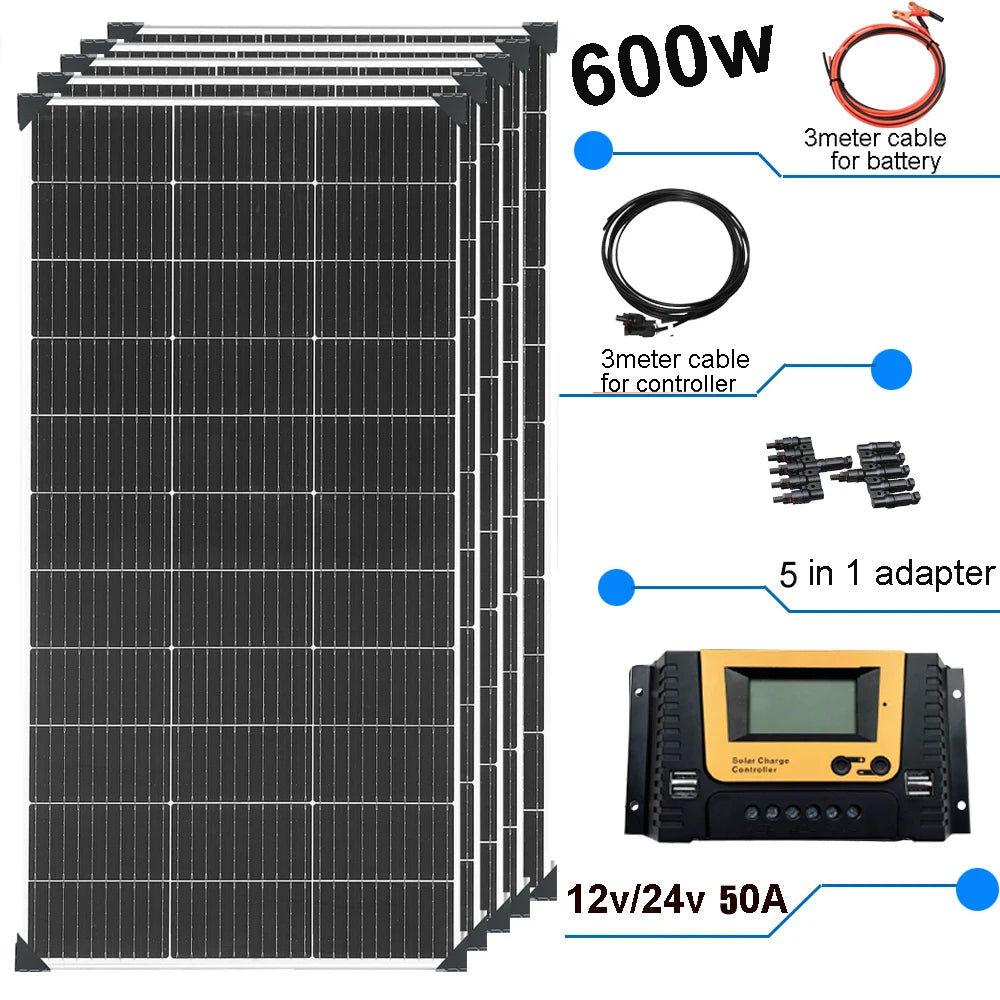 18V Solar Panel 1200W 600W Waterproof Monocrystalline Best Solar Panel 1- 10pcs 120W China Charging Camping RV Boat battery Home