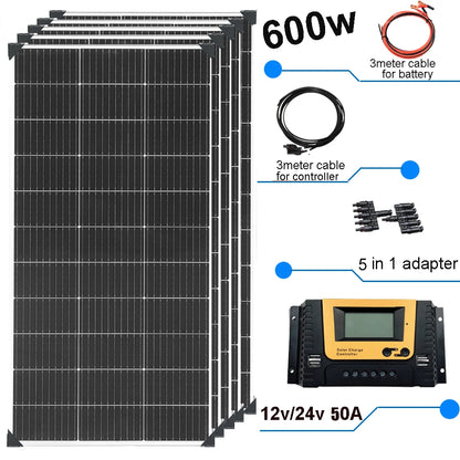 18V Solar Panel 1200W 600W Waterproof Monocrystalline Best Solar Panel 1- 10pcs 120W China Charging Camping RV Boat battery Home