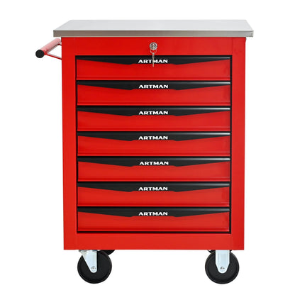 7 Drawer Rolling Tool Box Hardware Storage Tool Cabinet, Heavy Duty Steel Metal Cart, Lockable, Shop Garage NEW,black and orange