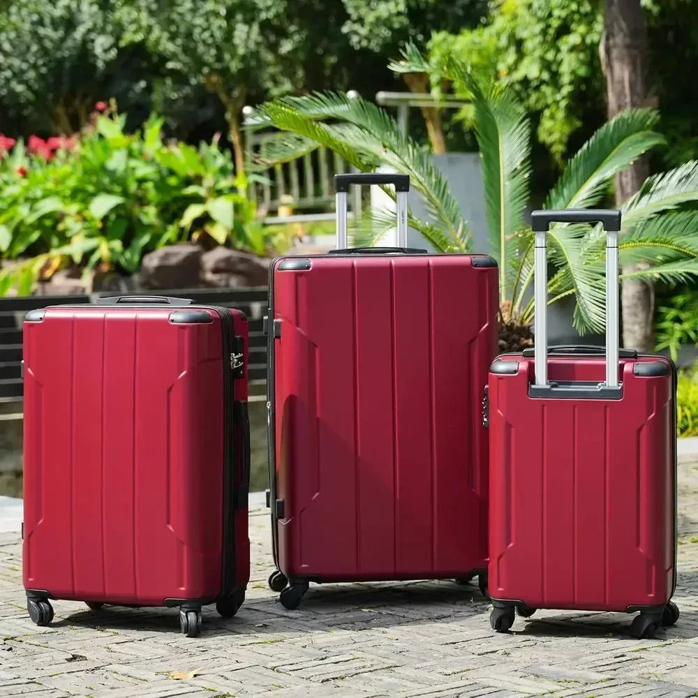 3-Piece Expandable Spinner Luggage Set with Protective Guards - Red