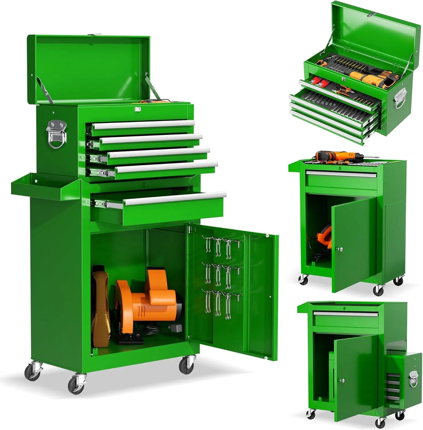 Rolling Tool Chest - Heavy-Duty Steel Tool Cabinet with Detachable Top Box, Locking Wheels & Security System for Garage