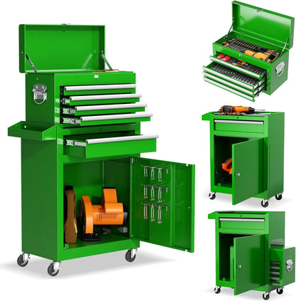 Rolling Tool Chest - Heavy-Duty Steel Tool Cabinet with Detachable Top Box, Locking Wheels & Security System for Garage