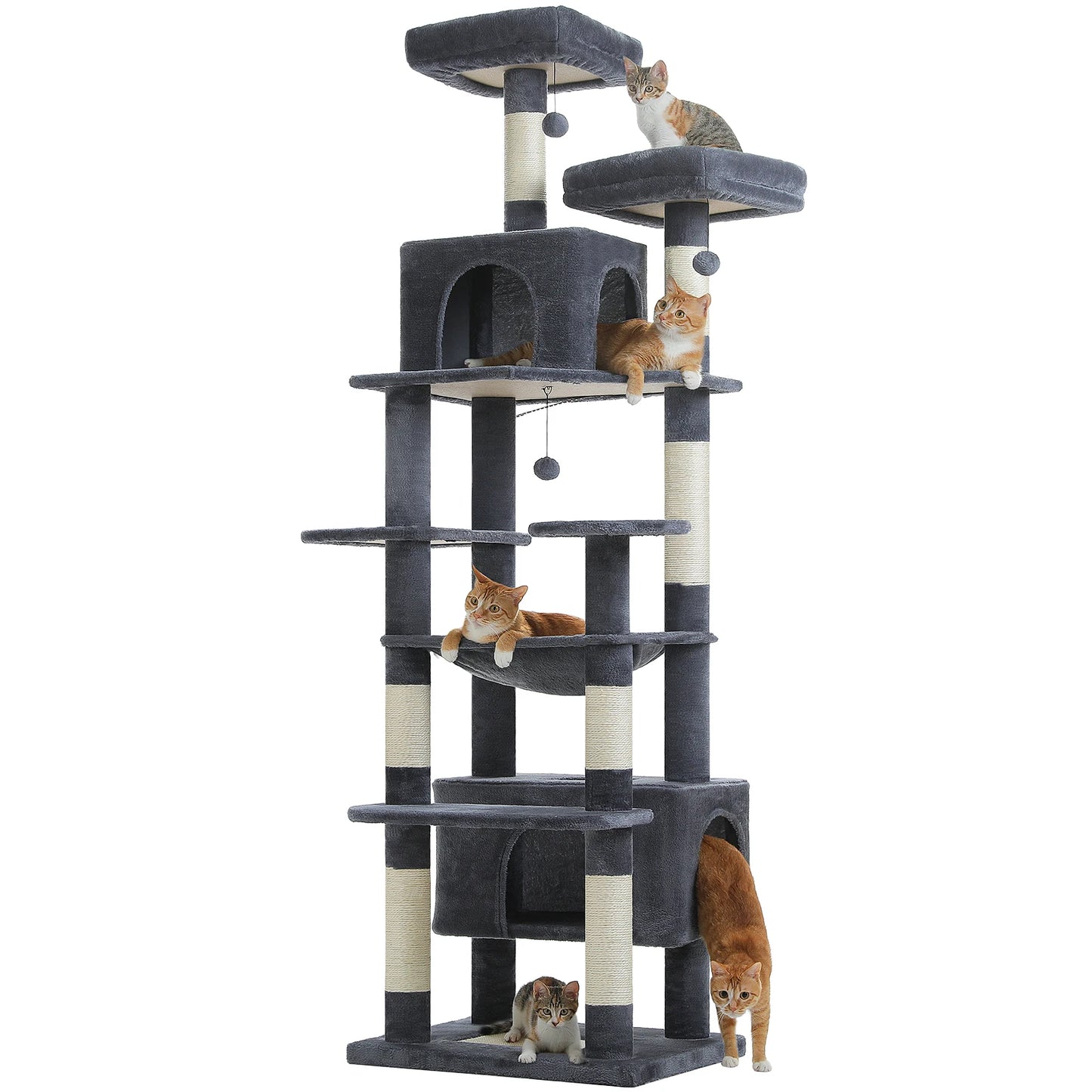81 Inches Cat Tree Tower with Oversized Hammock&Perches, Two Condos, XL Extra Large Condo with 7 Scratching Posts for Large Cats