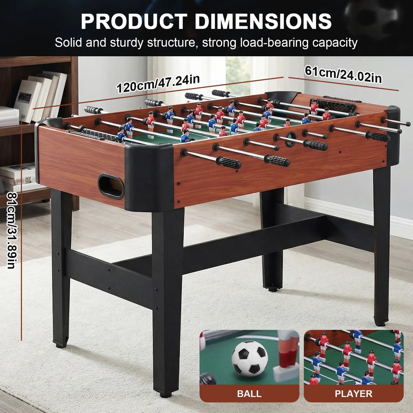 47 Inch Soccer Game Table with Score Keeper Indoor Foos Ball Table with Counterbalanced & Uniformed Men for Home Family Adults