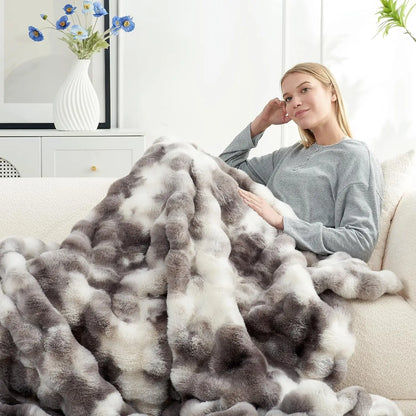 Cozy Faux Fur Throw Blanket for Couch, Soft Plush Thick 50x60 Inches Tie-dye Taupe