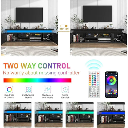 Modern 85 Inch LED TV Stand with Built-in Power Outlet and High Gloss Entertainment Center Featuring Storage and LED Lighting