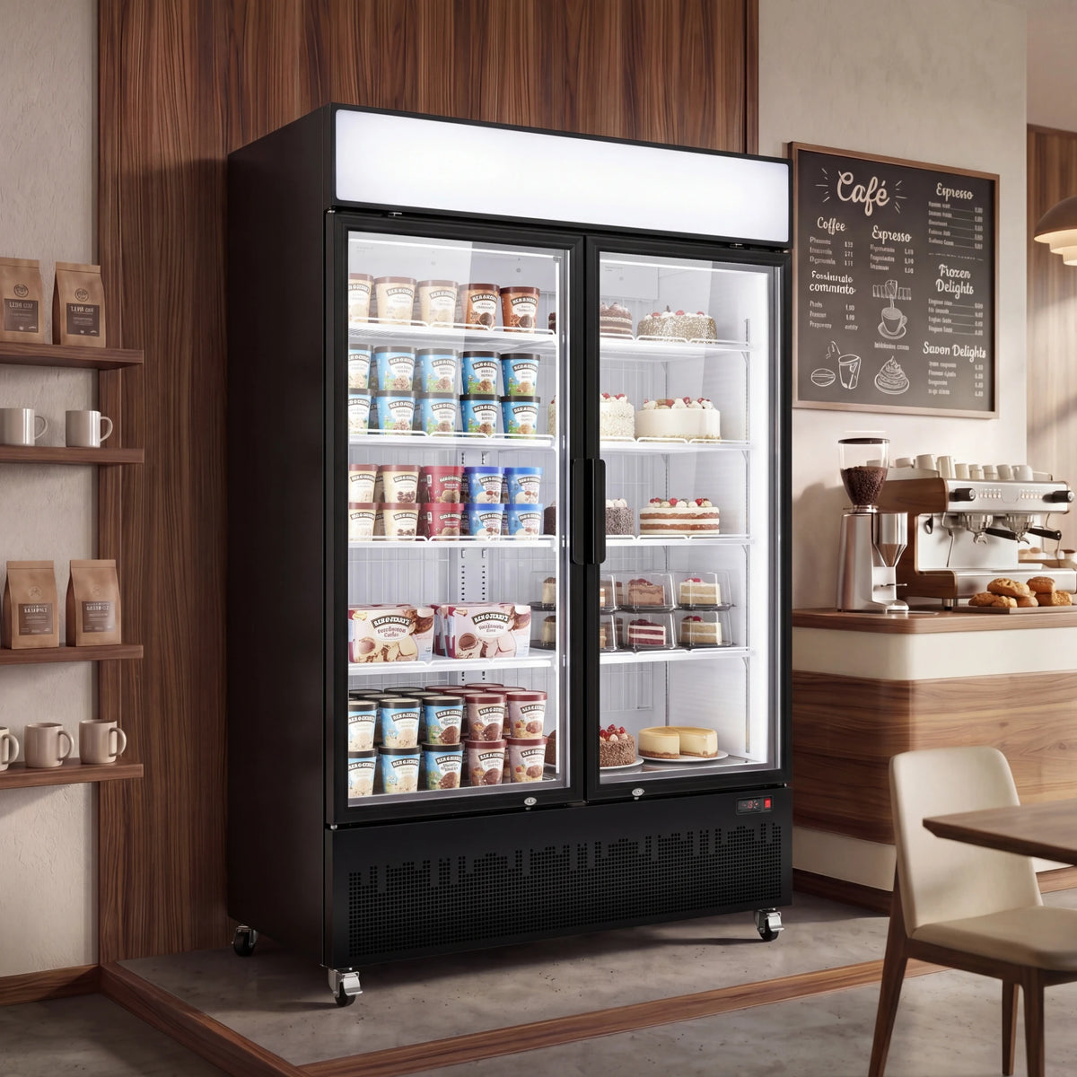 Yeego Display Freezer With Lightbox 41.8 Cu.ft 1186L Stand-alone Commercial Self-closing Door Freezer For Storing Ice Cream/Cake/Meat/Seafood Etc