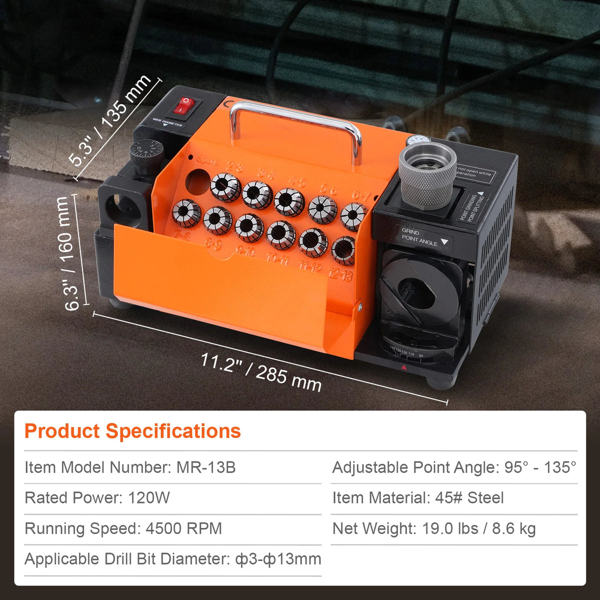 SucceBuy Drill Bits Sharpener 3-13mm Mill Grinder Sharpener Sharpening Angle Grinder with 11 Collets For Factory Workshop