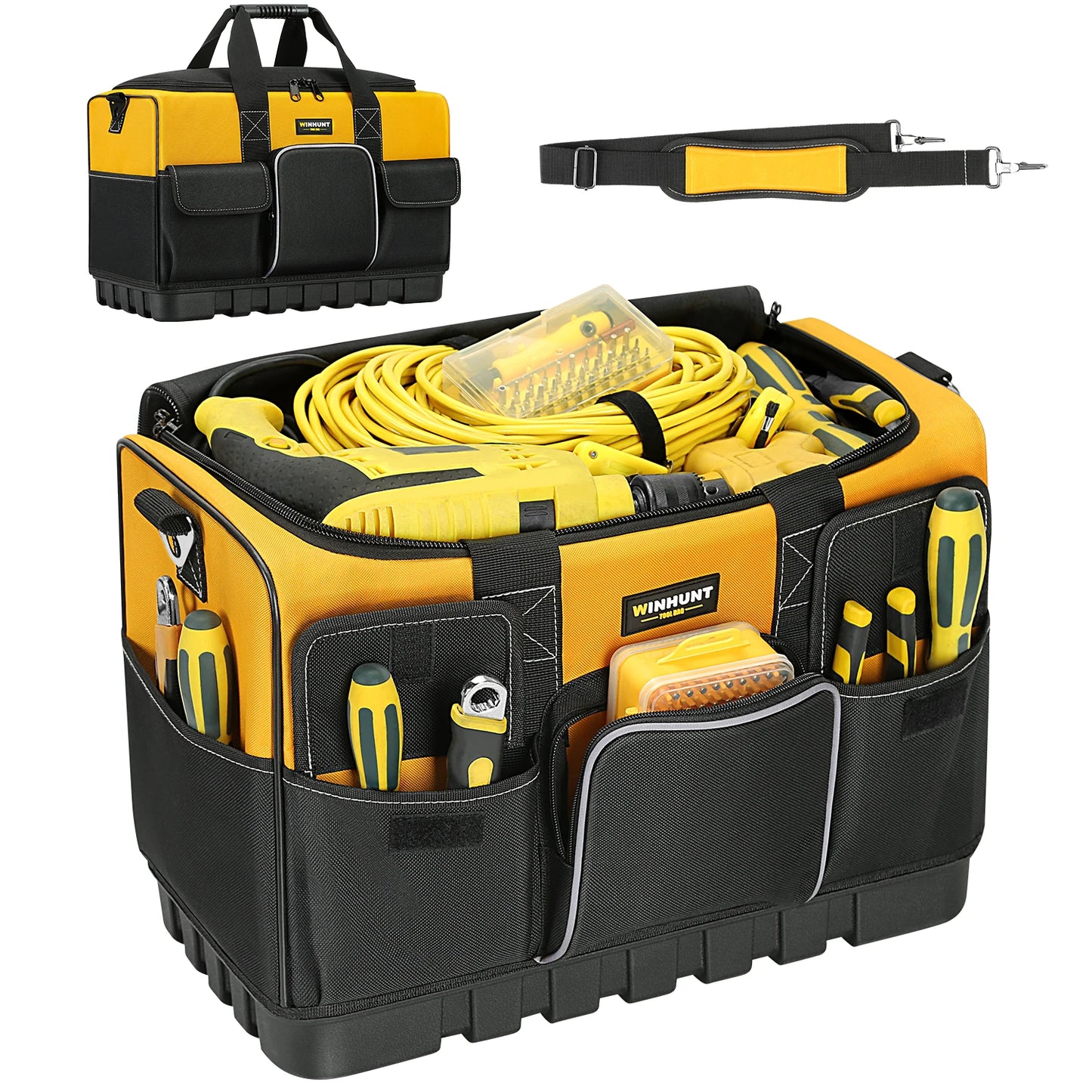 WINHUNT Tool Bag, 18-inch Tool Organisers, 600 Denier Large Tool Bag for Home DIY & Equipment Storage, Yellow and Black