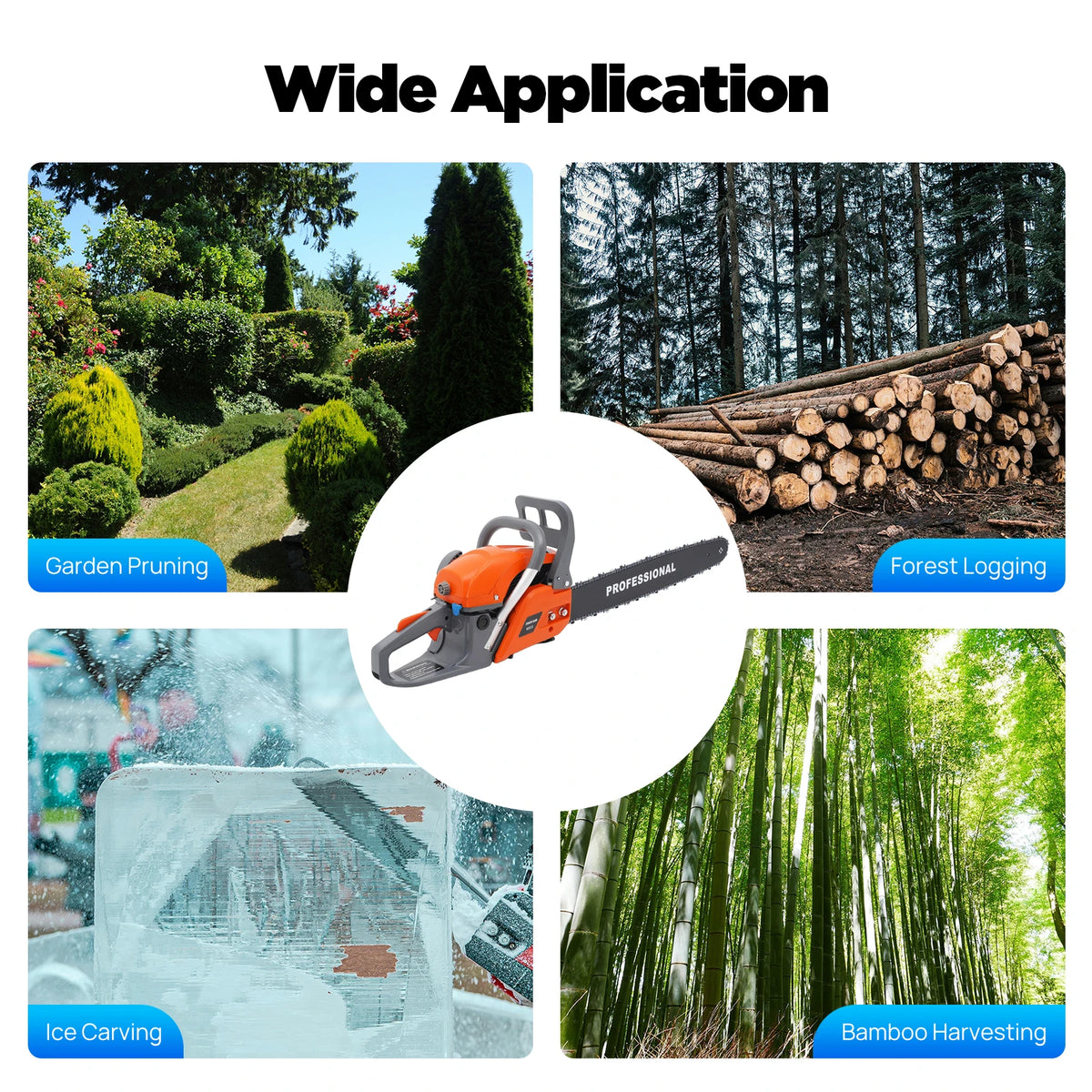 Gas Powered Chainsaw 62CC 2 Cycle 22 Inch Portable Cordless Silent Design Durable Spring Assisted Start Tree Pruning Garden Tool