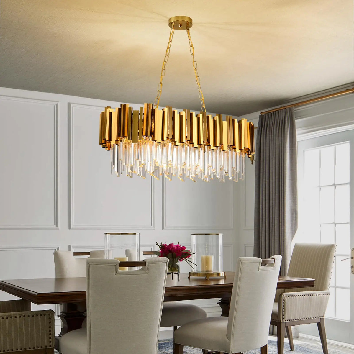 Modern Gold Crystal Chandelier, Luxury Oval Chain K9 Crystal Chandelier Light Fixture-kitchen island/dining room/living room/bar