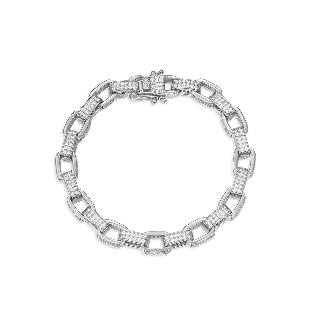 Link Chain Bracelet S925 Silver 1.2MM Moissanite Zircon 6-8.5 Adjustable Sizes