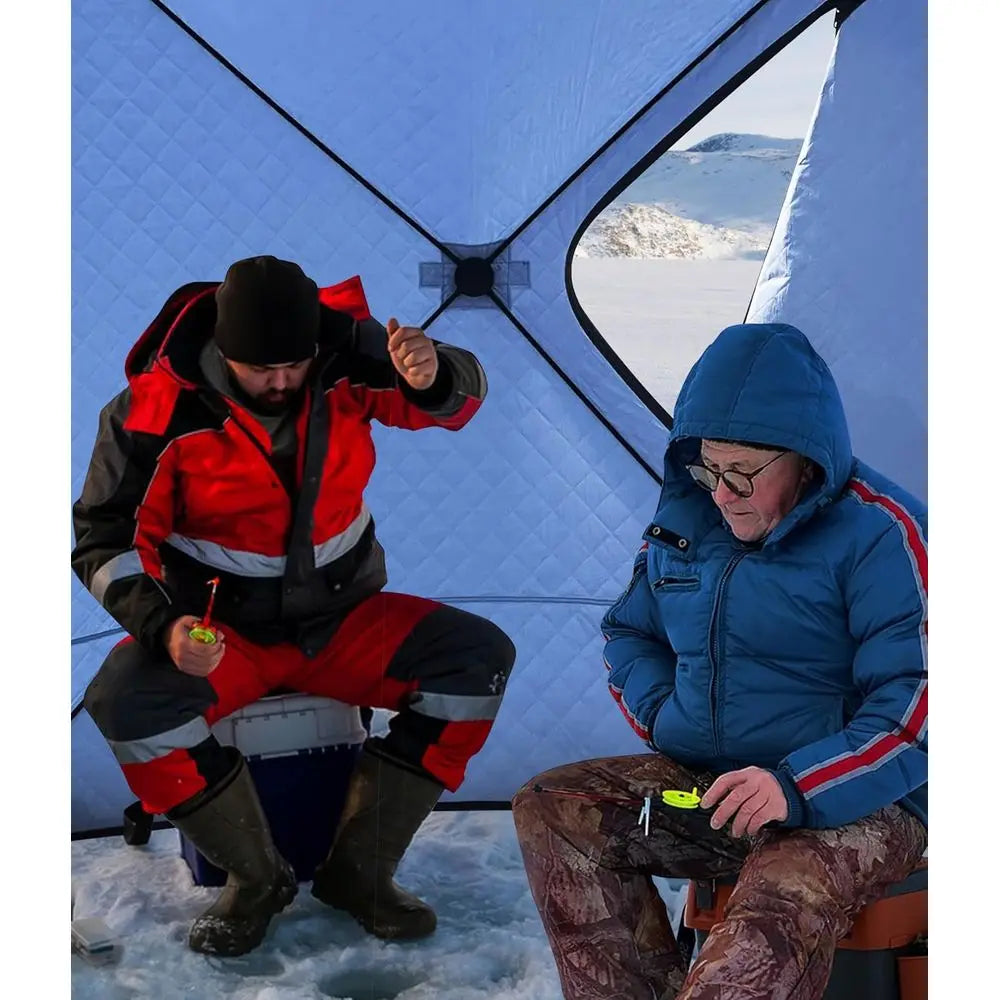 Portable Insulated Ice Fishing Tent, Hub-Style Shelter, Windproof & Warm, 3-4 Person, Blue, 6x6x6.6ft