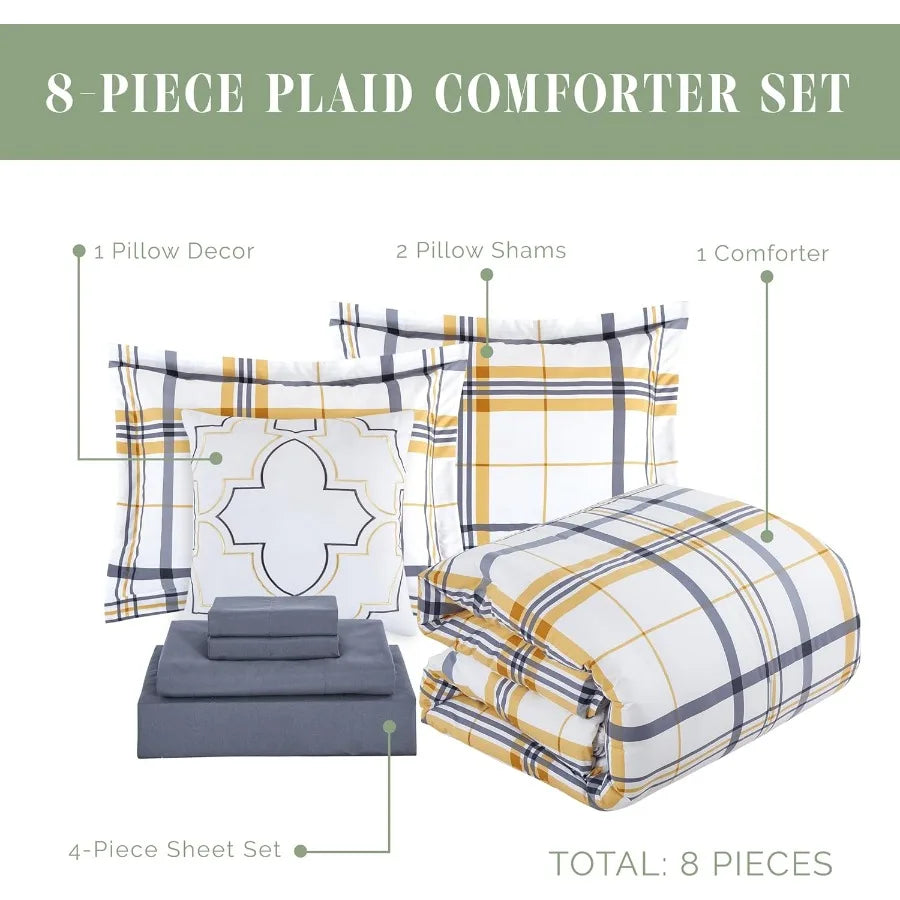 King/California King 8-Piece Lodge Plaid Reversible Comforter Set with All Season Bed in a Bag 4-Piece Sheet Set Featuring Smar