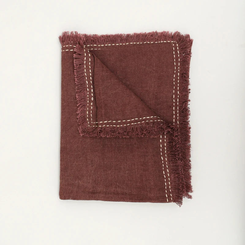 Stonewashed Linen Woven Throw Blanket with Fringe – 52X68