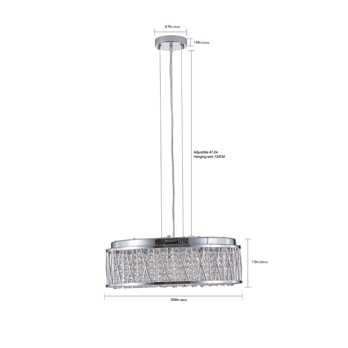 Modern Crystal Chandelier 18.9 Inches Aluminum+Iron Round Ceiling Light Flush Mount Ceiling Light Fixture