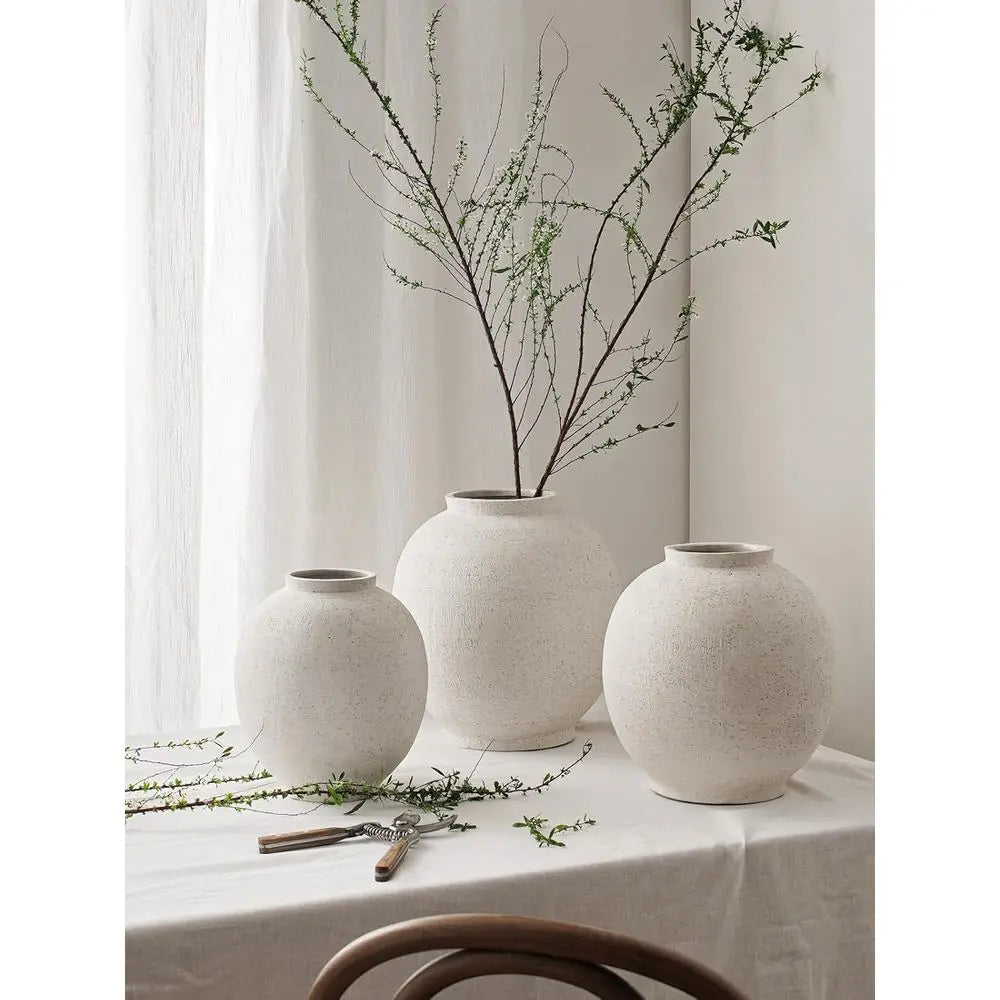 Large 12.5 Round White Ceramic Floor Vase for Centerpieces, Rustic Minimalist Decor