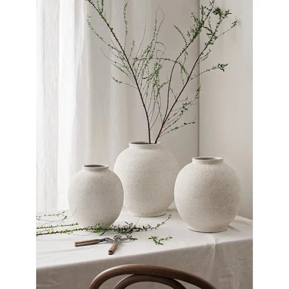 Large 12.5 Round White Ceramic Floor Vase for Centerpieces, Rustic Minimalist Decor
