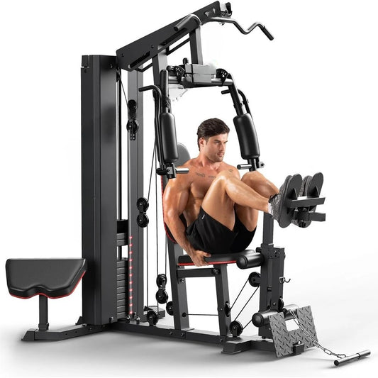 All-in-One 150 lbs Home Gym System with Pulley, Chest Fly, and Leg Press for Comprehensive Fitness Training