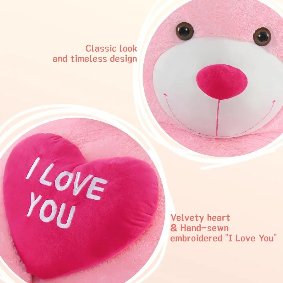 6ft Red Heart Giant Teddy Bear Pink Stuffed Animal with Embroidered I Love You for Girlfriend Christmas Birthday Gift 72 inches
