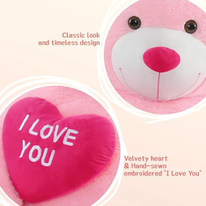 6ft Red Heart Giant Teddy Bear Pink Stuffed Animal with Embroidered I Love You for Girlfriend Christmas Birthday Gift 72 inches