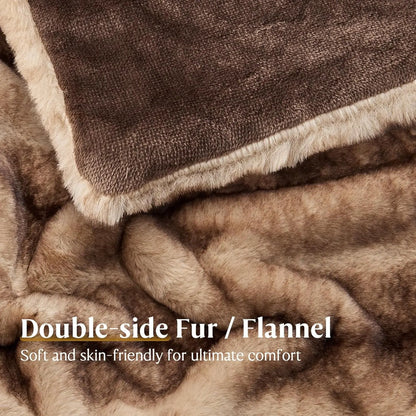 Soft Faux Fur Blanket - Warm Plush Throw for Couch, Bed, Living Room, Reversible Design, Brown 60x80 Inches