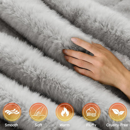 Heated Electric Blanket Throw, 50"X60" Faux Fur Heating Blanket with 10 Heat Levels & Auto Off, Cozy Winter Warming Gift
