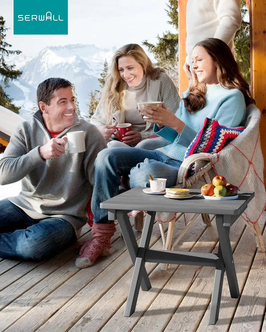 Small Folding Side Table, HDPE Outdoor End Table for Patio, Porch, Deck, Pool, Gray