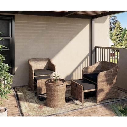 Outdoor Patio Wicker 5-Piece Furniture Set, No Assembly Required All-Weather Rattan Conversation Bistro & Storage Table for Gard