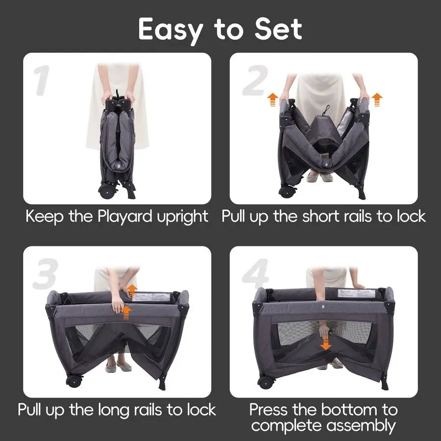Babe Portable Playpen Foldable Playard for Baby and Toddler Mattress, Changing Table for Newborn Portable Playard