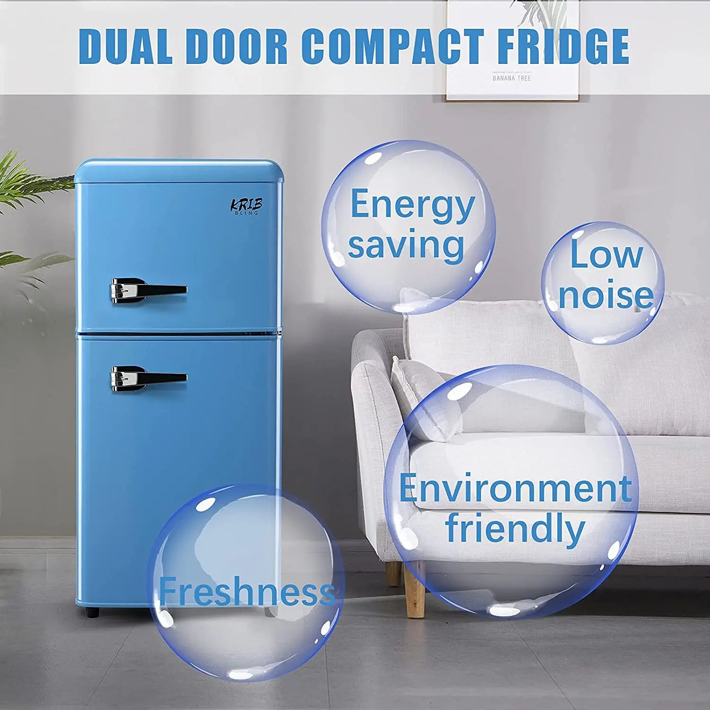 3.2 Cu.ft  Double Door Compact Refrigerator, Mini Fridge with Freezer, Retro Design Small Drink Chiller for Home, Office