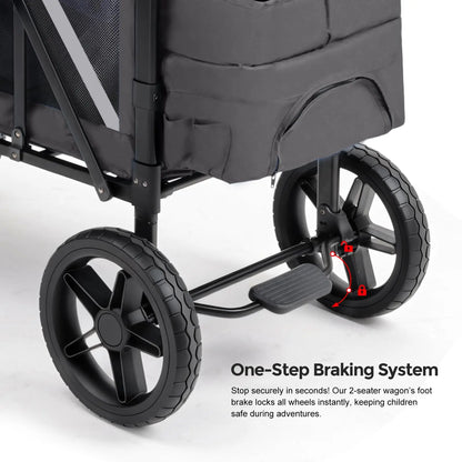 Baby stroller suitable for 2 children, foldable outdoor camping vehicle, shock-absorbing newborn stroller