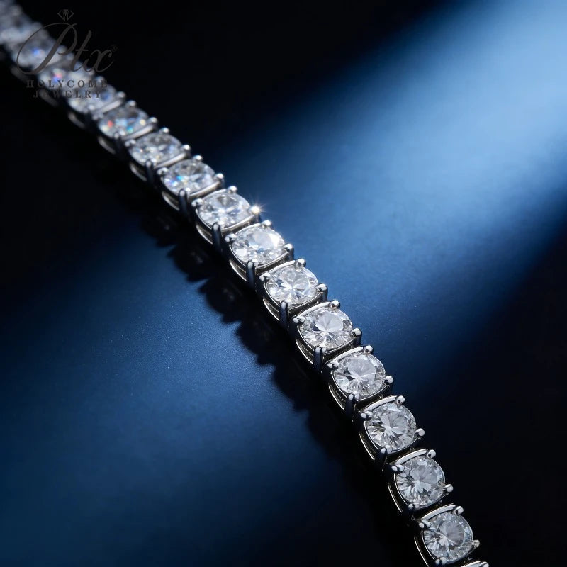 Round Cut 6.5mm Moissanite Tennis Bracelets For Women Men 925 Sterling Silver Chain Bracelet Fine Jewelry Party Anniversary
