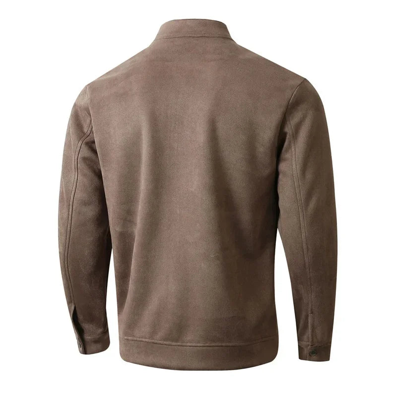 Autumn Winter Slim Fit round collar Jacket Men sportswear Casual Zipper Cardigan Coat pure color Male Fashion long sleeve Jacket