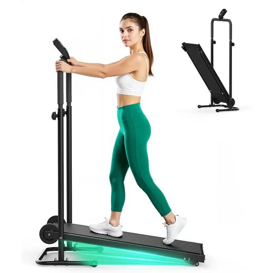 Dual Wheel Manual Treadmill with Adjustable Incline, LCD Display, Anti-Slip Belt, Foldable for Home/Gym, Soft Grips for Walking/