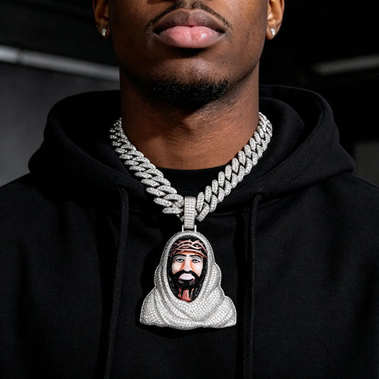 Hip Hop Pendant Necklace with Synthetic Zircon Enamel Fashion Portrait Rope Chain Accessories Anniversary Unique Gift