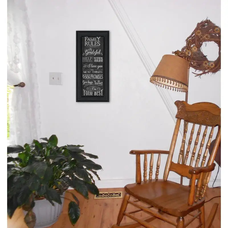 Family Rules Printed Wall Art, Framed Poster with Black Frame, Ready to Hang Home Decor