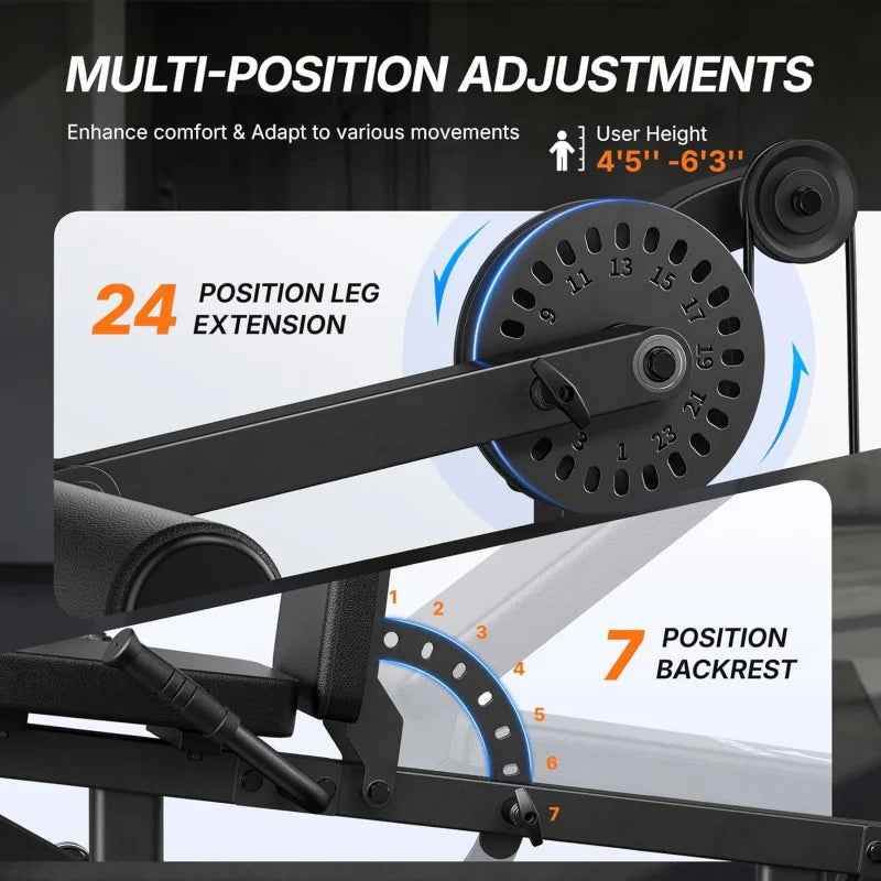 Leg Extension & Hamstring Curl Machine, Seated Extension and Lying for Home Gym, Workout Equipment with 24-Position Adjustment