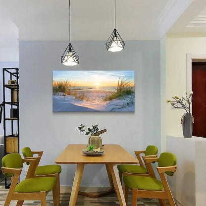 Large Canvas Wall Art for Living Room, Blue Sun Beach Ocean Landscape Painting, Framed Decor