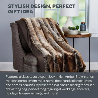Faux Fur Throw - Luxurious, Hypoallergenic Premium Zobel Faux Marten Sable Fur Blanket with Plush Mink Back and Gift Box, 60x70”