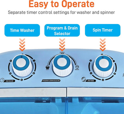 Portable 2-in-1 Washing Machine & Spin-Dryer, Top-Loading, Energy-Efficient, No Plumbing Needed, 2FT Drain Hose