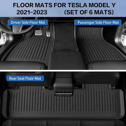 6-Piece Set Suitable for Tesla for Model Y for 2019-2024 Car TPE Left-Hand Drive 5-Seater All-Weather 3D Anti Slip TPE Floor