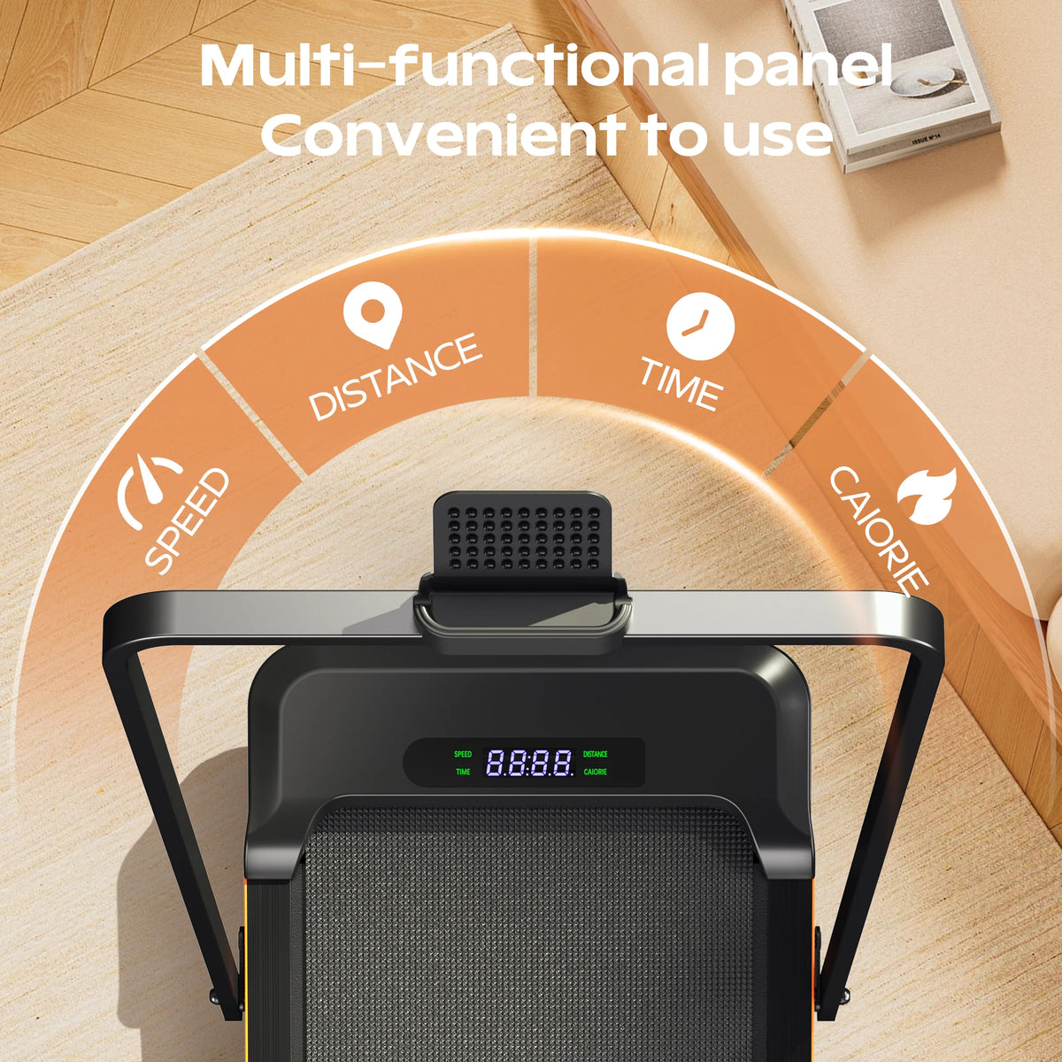 KERDOM 4 in 1 Climbing Treadmill with Handrail Handle Bar, Low Noise Running Pad with 6% Incline for Home Gym Fitness, LED Display & Phone Holder, Under Desk Portable Folding Walking Pad Space Saving for Office/Jogging/Pet Ex